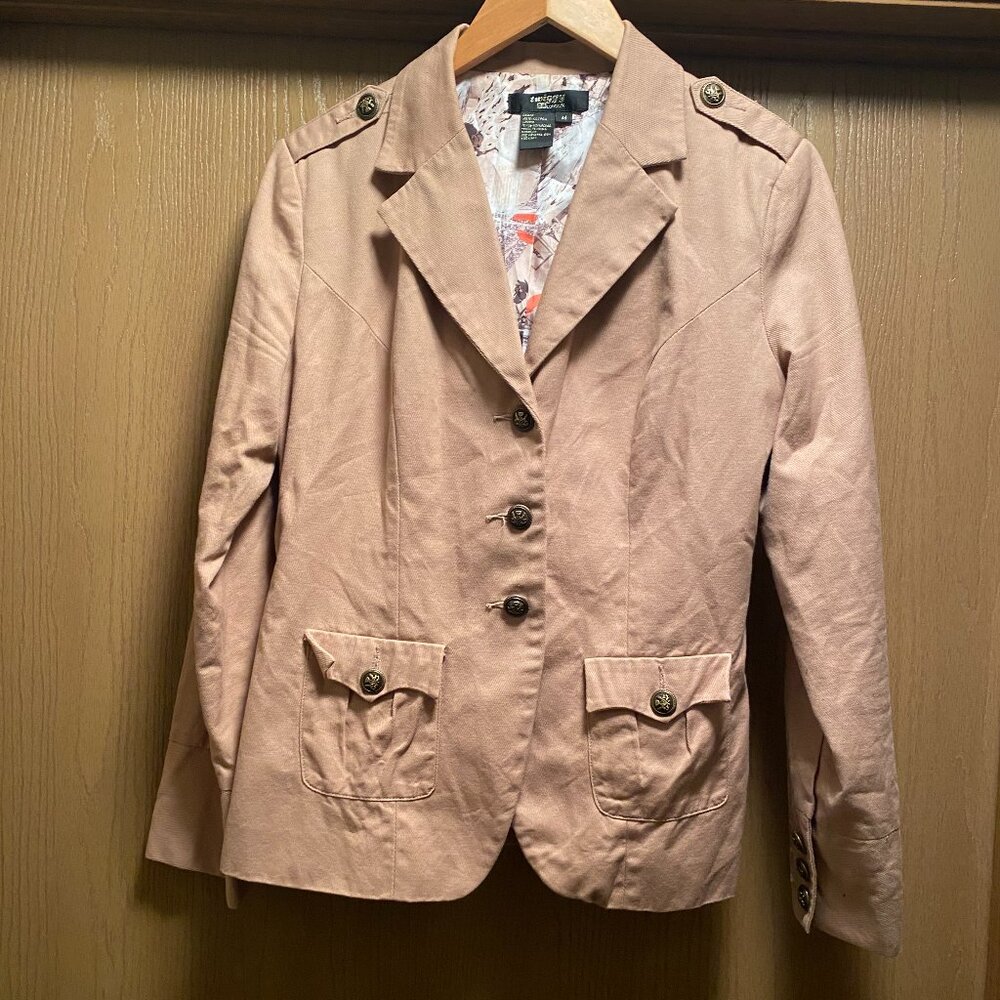 Twiggy London Military Jacket Blazer 100%Cotton Twill Metal Button Tan sz Medium